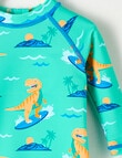 Teeny Weeny Dino Surfing Long-Sleeve Rash Suit, Green product photo View 02 S