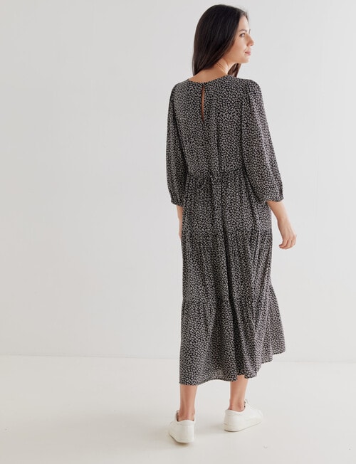 Whistle Ditsy 3/4 Sleeve Tiered Dress, Black & White product photo View 02 L