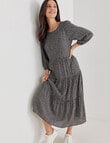 Whistle Ditsy 3/4 Sleeve Tiered Dress, Black & White product photo View 03 S