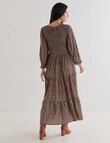 Whistle Ditsy 3/4 Shirred Neck Midi Dress, Brown product photo View 02 S