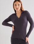 Oliver Black Long-Sleeve Rib Polo, Charcoal product photo View 05 S