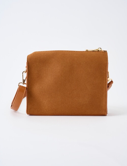Whistle Accessories Faux Suede Barrel Crossbody Bag, Tan product photo View 03 L