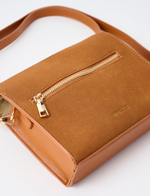 Whistle Accessories Faux Suede Barrel Crossbody Bag, Tan product photo View 04 L