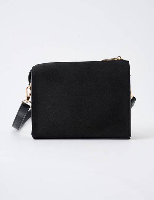 Whistle Accessories Faux Suede Barrel Crossbody Bag, Black product photo View 02 L