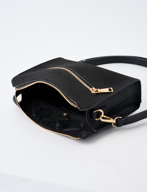 Whistle Accessories Faux Suede Barrel Crossbody Bag, Black product photo View 06 L
