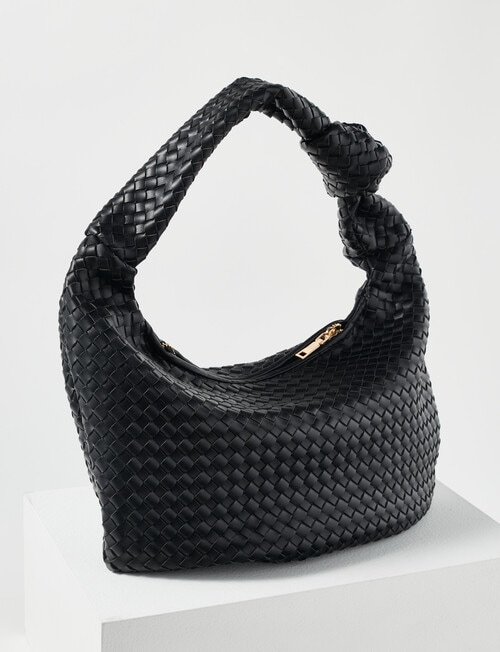 Whistle Accessories Knot Handle Weave Shoulder Bag, Black product photo View 02 L