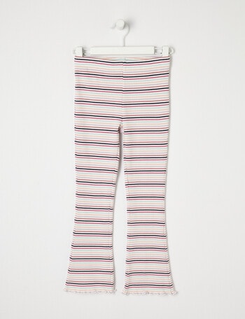 Mac & Ellie Full Length Rib Flare Legging, Vanilla Stripe product photo