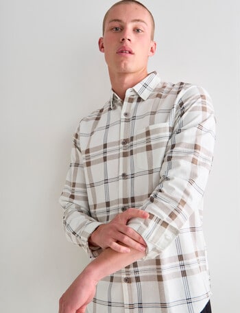 Tarnish Long Sleeve Printed Check Shirt, Charcoal product photo