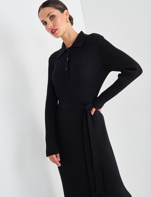 Whistle Knitted Rib Polo Dress, Black product photo View 04 L