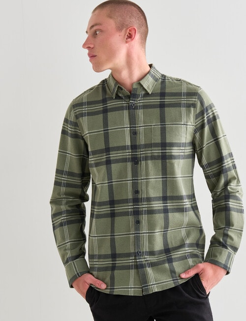 Tarnish Long Sleeve Printed Check Shirt, Green product photo View 05 L