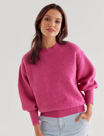 Whistle Long Sleeve Pom Pom Jumper, Hot Pink product photo