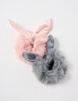 Switch Fluffy Ear Scrunchies, 2-Pieces, Charcoal & Pink product photo