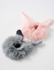 Switch Fluffy Ear Scrunchies, 2-Pieces, Charcoal & Pink product photo View 02 S