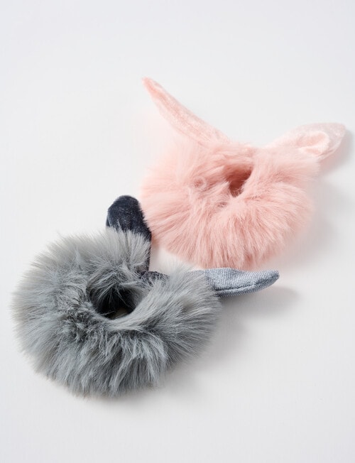 Switch Fluffy Ear Scrunchies, 2-Pieces, Charcoal & Pink product photo View 02 L
