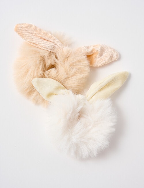 Switch Fluffy Ear Scrunchies, 2-Pieces, Stone & Vanilla product photo