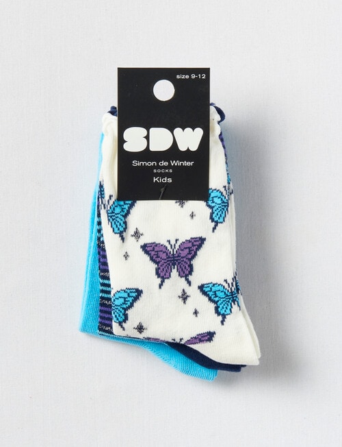Simon De Winter Butterfly Crew Sock, 3-Pack, Blue product photo View 02 L