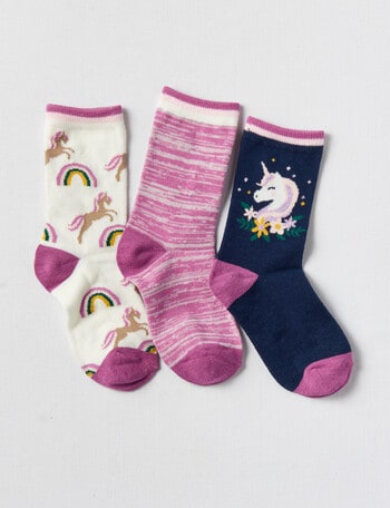 Simon De Winter Unicorn Crew Sock, 3-Pack, Purple product photo