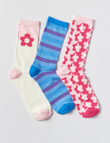 Simon De Winter Flower Crew Sock, 3-Pack, Pink & Blue product photo