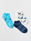 Simon De Winter Butterfly Trainer Sock, 3-Pack, Blue product photo