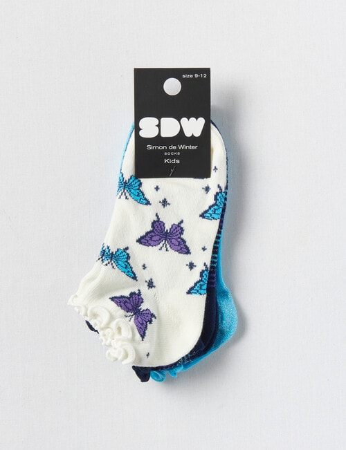 Simon De Winter Butterfly Trainer Sock, 3-Pack, Blue product photo View 02 L