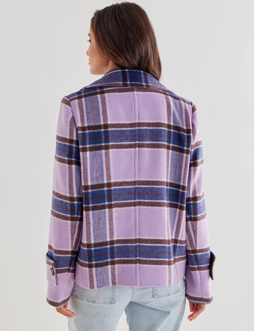 Whistle Long Sleeve Pea Coat, Purple Check product photo View 02 L