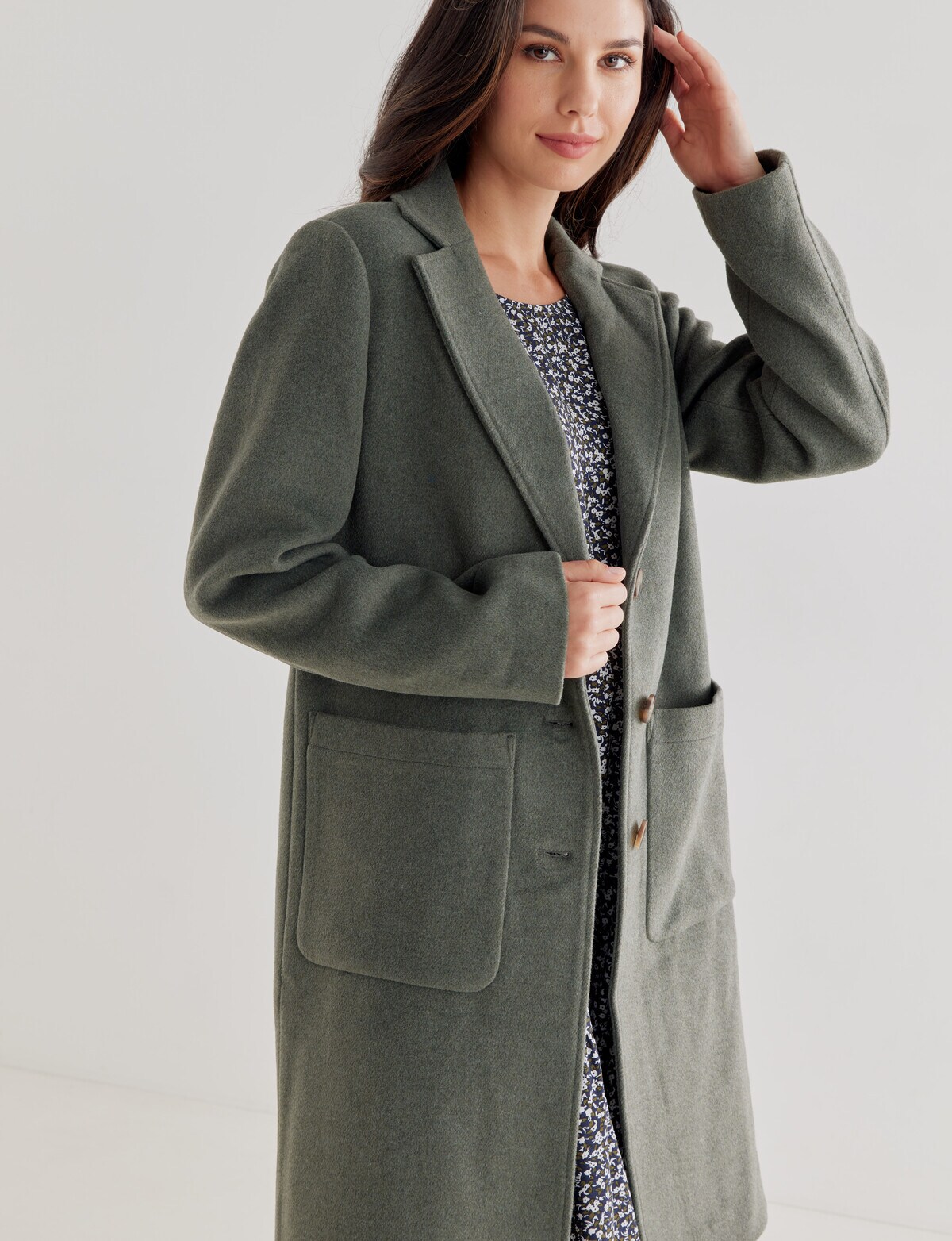 Whistle Long Sleeve Coat with Pockets, Sage Green Coats & Jackets