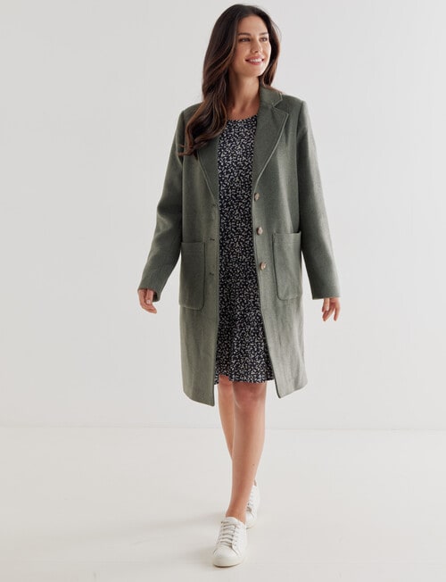 Whistle Long Sleeve Coat with Pockets, Sage Green product photo View 03 L