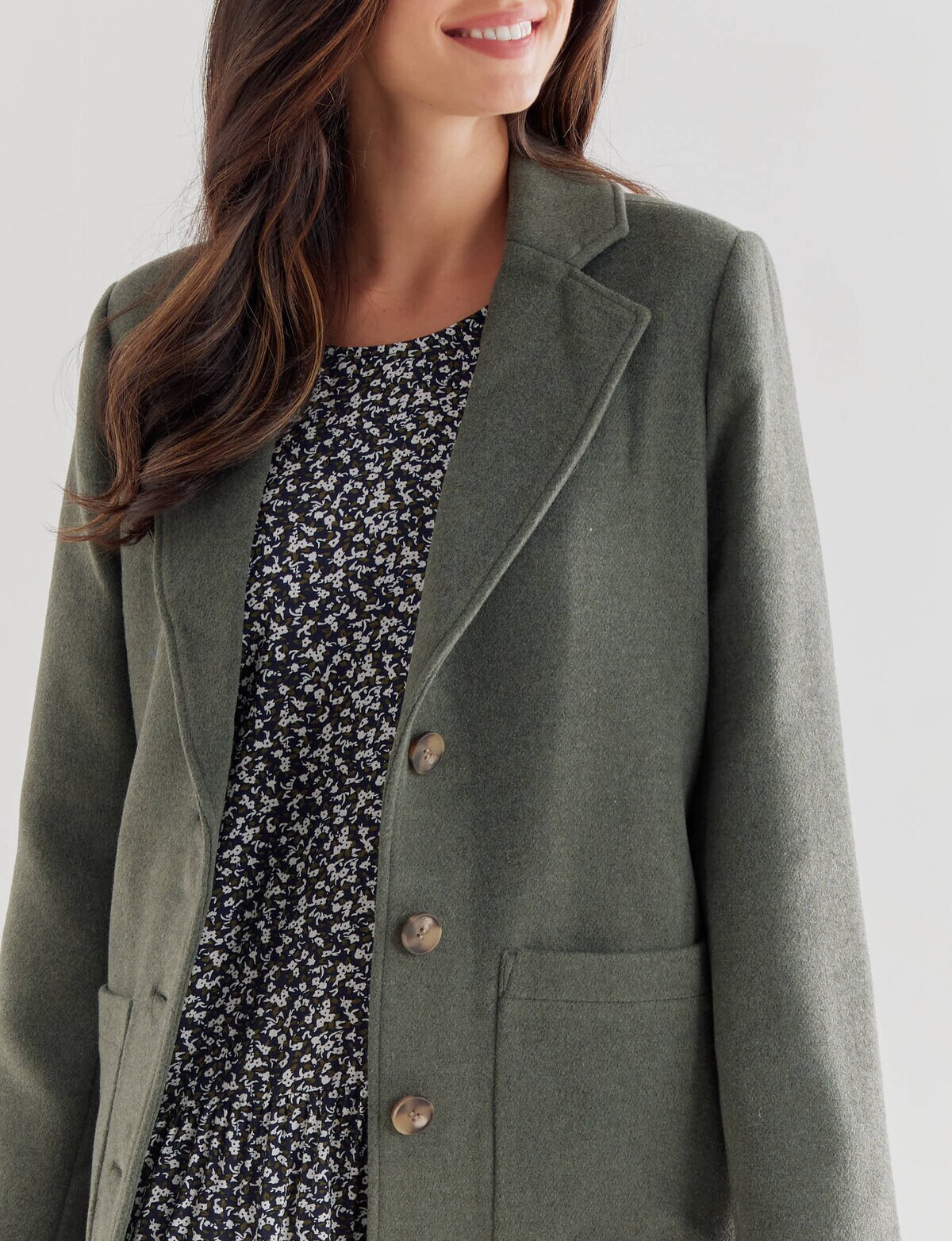 Whistle Long Sleeve Coat with Pockets, Sage Green Coats & Jackets