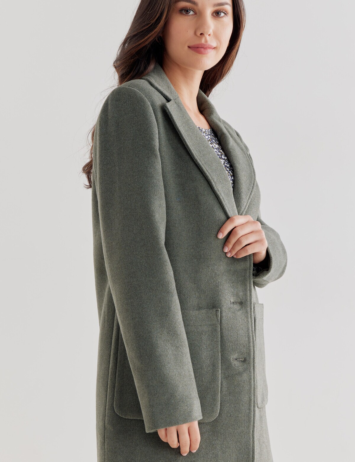 Whistle Long Sleeve Coat with Pockets, Sage Green Coats & Jackets