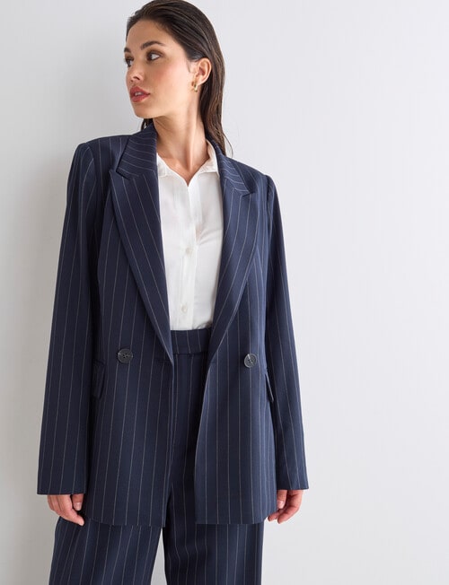 Whistle Pinstripe Long-Sleeve Double Breasted Blazer, Navy product photo View 05 L