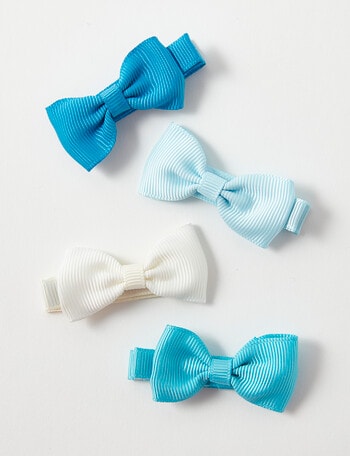 Mac & Ellie Ribbon Bow Hair Clips, 4-Pack, Blue product photo