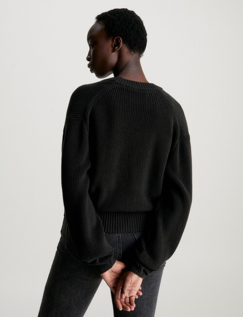Calvin Klein Woven Label Ziped Cardigan, Black product photo View 02 L
