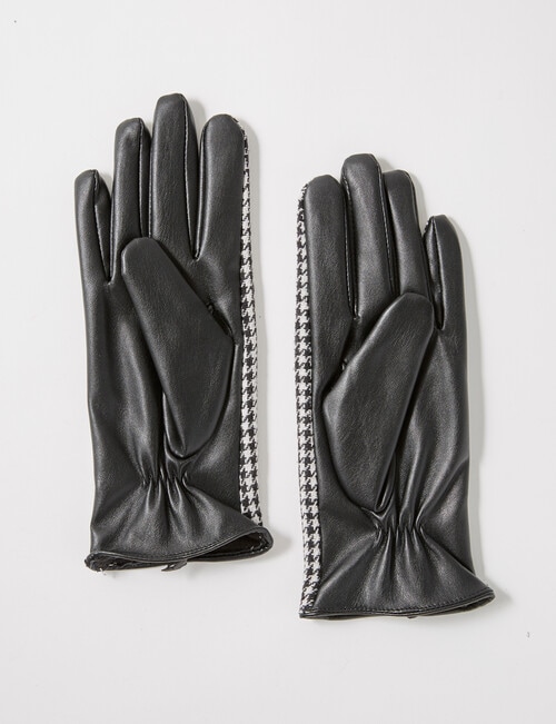 Boston + Bailey Houndstooth & Pleather Fleece Lined Glove, Black & White product photo View 02 L