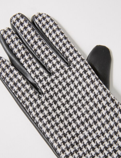 Boston + Bailey Houndstooth & Pleather Fleece Lined Glove, Black & White product photo View 03 L