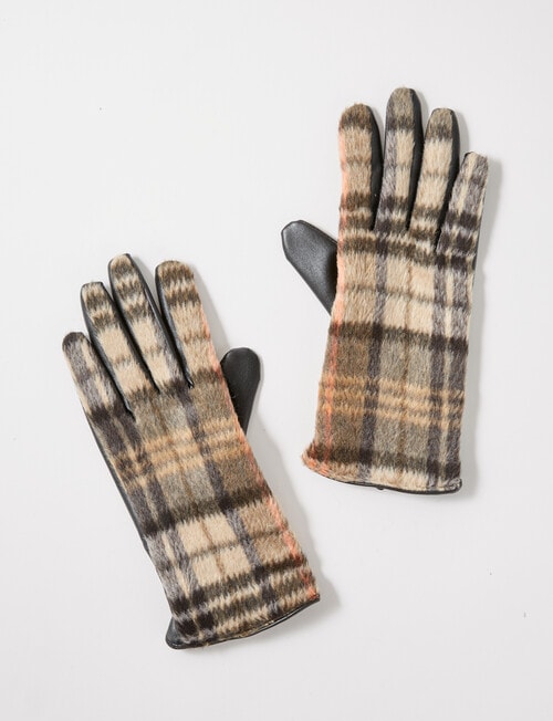 Boston + Bailey Check & Pleather Fleece Lined Glove, Beige product photo