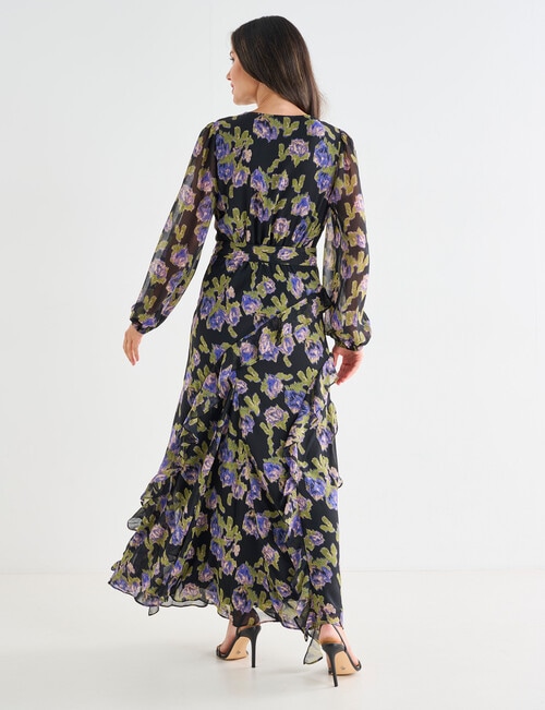 Harlow Long Sleeve Frill Maxi Dress, Green Floral product photo View 02 L