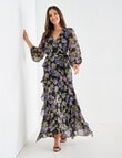 Harlow Long Sleeve Frill Maxi Dress, Green Floral product photo View 03 S