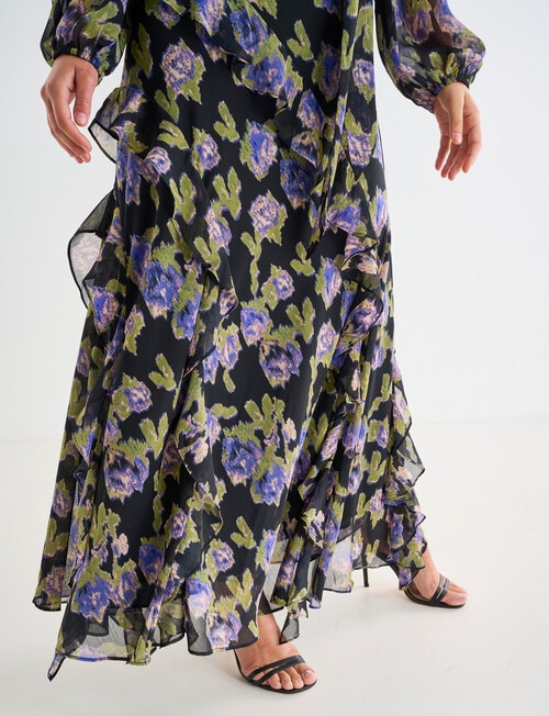 Harlow Long Sleeve Frill Maxi Dress, Green Floral product photo View 05 L