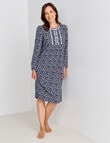 Ruby & Bloom Long Sleeve Cotton Nightie, Navy Leaf product photo