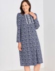 Ruby & Bloom Long Sleeve Cotton Nightie, Navy Leaf product photo View 03 S