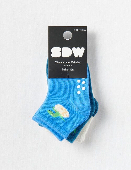 Simon De Winter Dino Crew Sock, 3-Pack, Blue, Teal & Cream product photo View 02 L