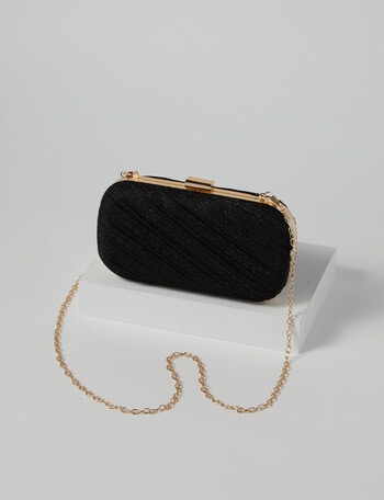 Harlow Pleated Glitter Clutch, Black product photo