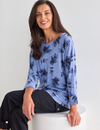 Ella J Soft Touch Floral Batwing Top, Blue product photo
