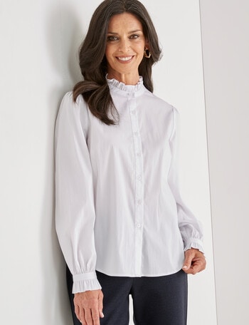 Ella J Stretch Cotton Ruffle Collar Shirt, White product photo