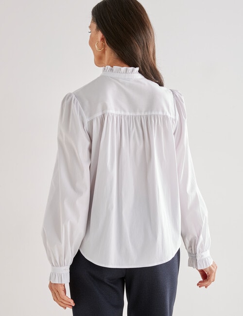 Ella J Stretch Cotton Ruffle Collar Shirt, White product photo View 02 L