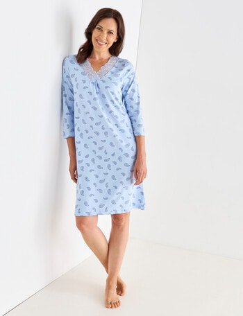 Ruby & Bloom Paisley V-neck Soft Touch Nightie, Blue , 10-26 product photo
