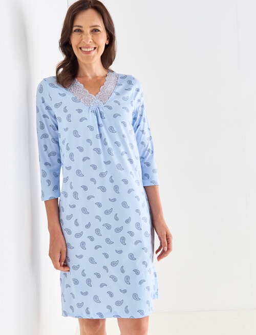 Ruby & Bloom Paisley V-neck Soft Touch Nightie, Blue , 10-26 product photo View 03 L