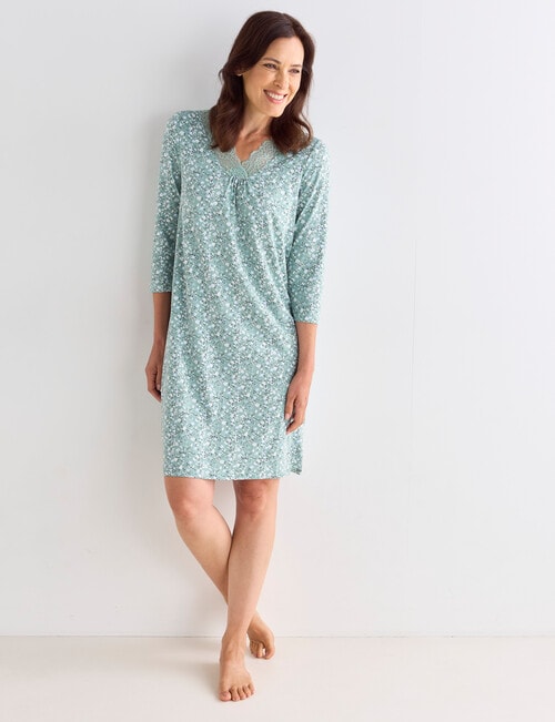 Ruby & Bloom Floral V-neck Soft Touch Nightie, Mint, 10-20 product photo View 03 L