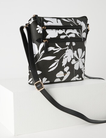 Boston + Bailey Gianna Floral Print Crossbody Bag, Black & White product photo