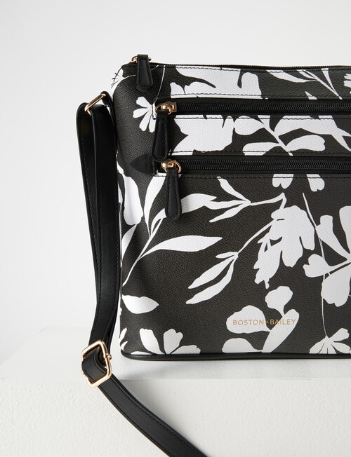 Boston + Bailey Gianna Floral Print Crossbody Bag, Black & White product photo View 02 L